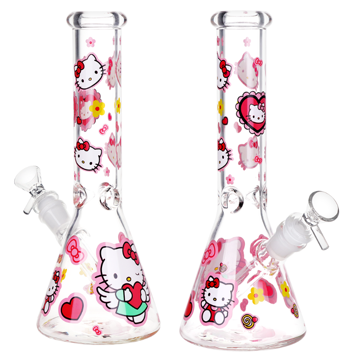 Heart Loving Cute Kitty Beaker Glass Water Pipe