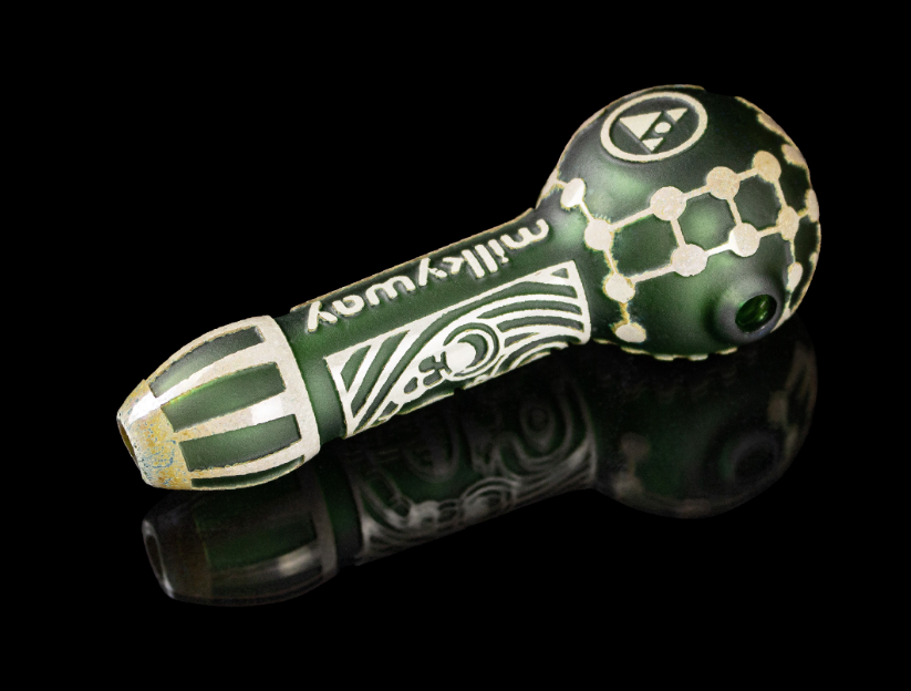 Milkyway Glass - Maya Face in Color Green Frit Hand Pipe