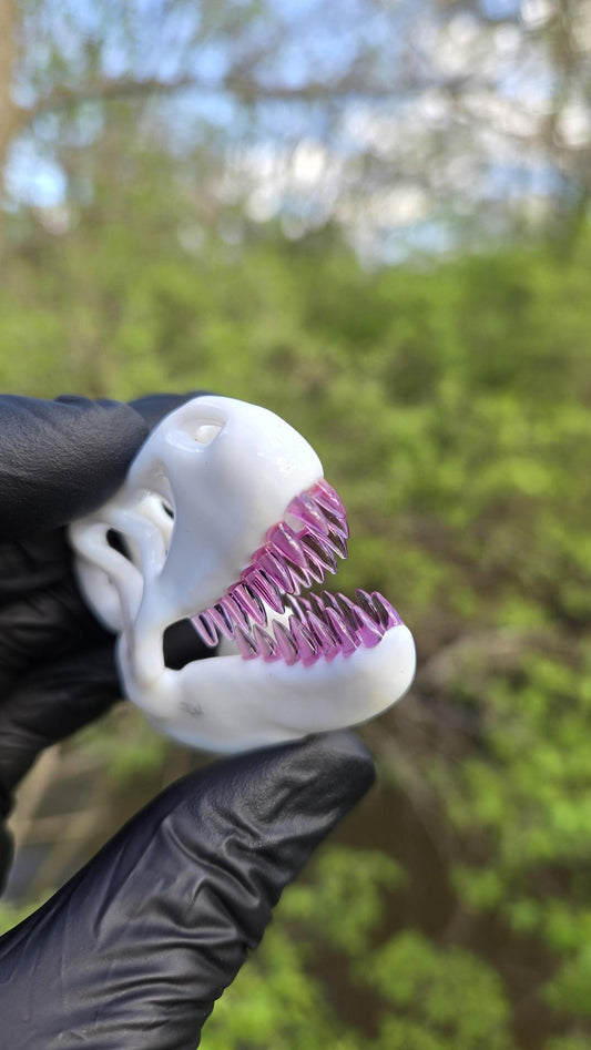 Roe Glass - Lotus White T-Rex Skull Pendant