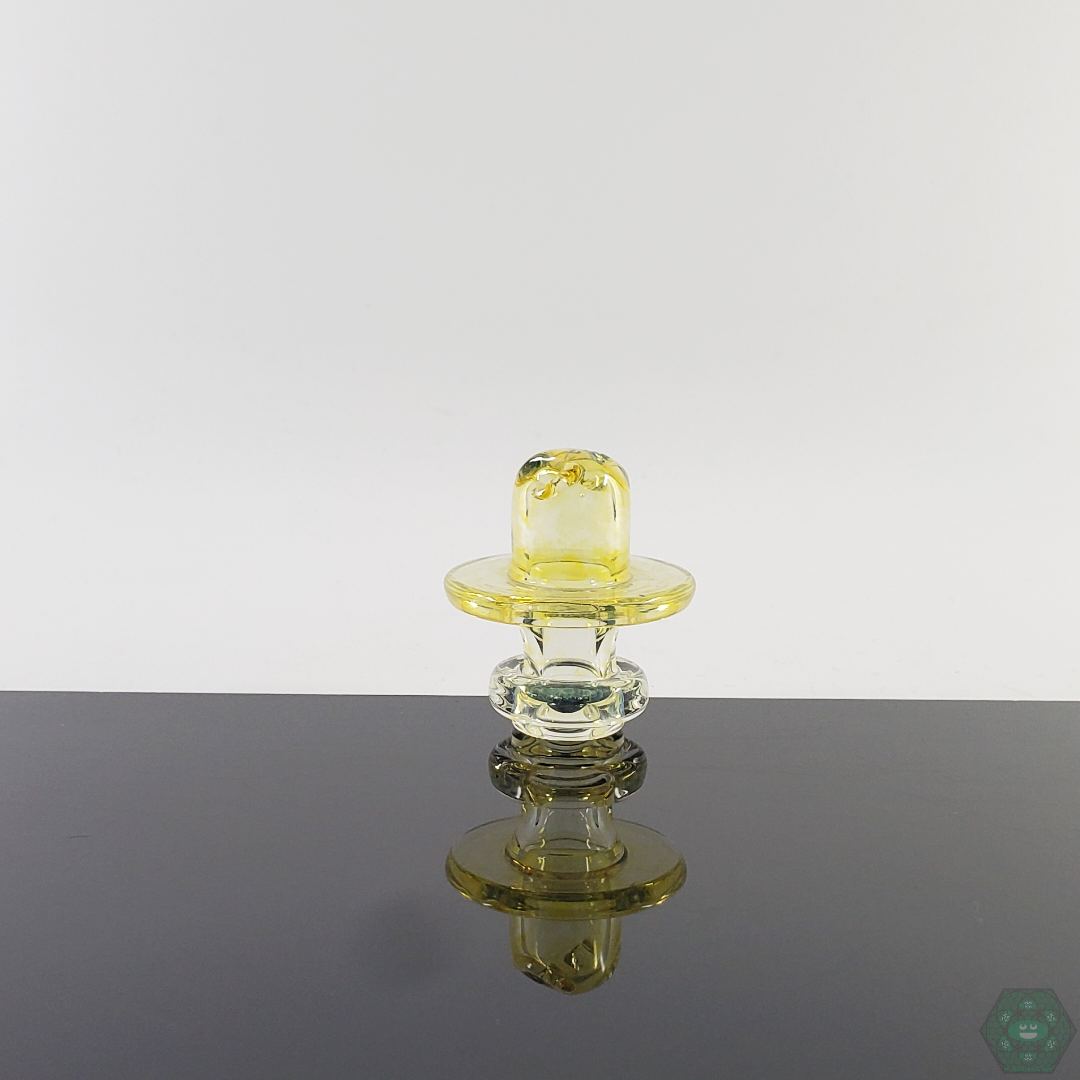 Deschutes River Glass Fumed Spinner Cap designed to fit 25mm quartz buckets, offering enhanced airflow and precision for an optimized dabbing experience.