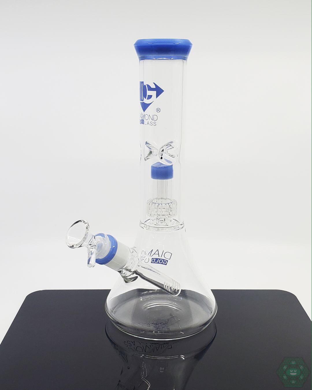 Diamond Glass 11” Beaker with matrix perc, combining sleek design with efficient smoke filtration for premium draws