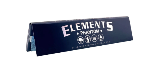 Elements Phantom King Size Slim Rolling Papers, ultra-thin for a cleaner burn with minimal paper taste, measuring 110mm x 44mm per sheet.