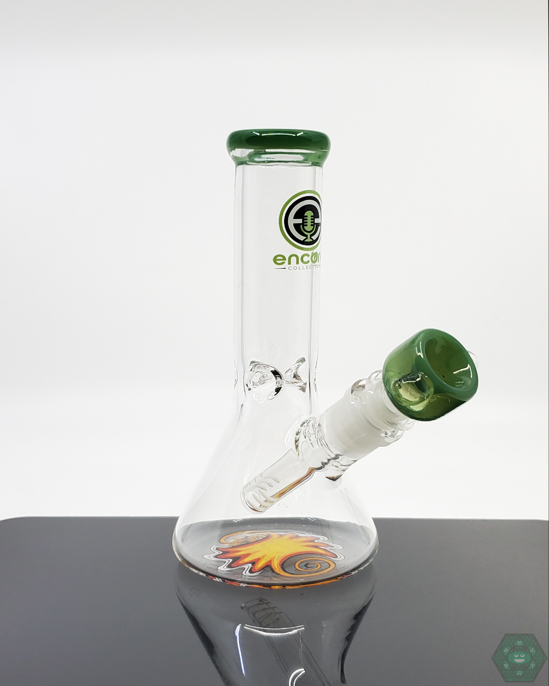 Encore Glass 7.5" Wig-Wag Beaker featuring vibrant color accents and a compact design.