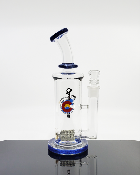 Close-up of the Glass Lab 303 9” Rectangle Lace Bong, highlighting its intricate lace design and premium craftsmanship for an enhanced smoking experience.