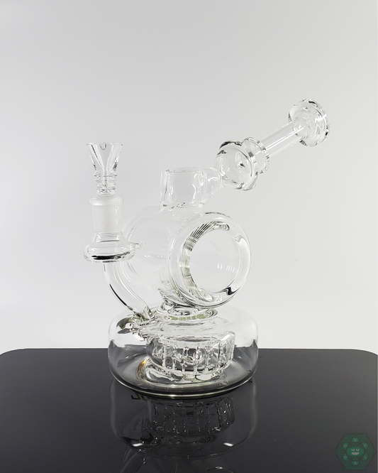 Premium Glass Tribe Eclipse Water Pipe featuring a 90-hole percolator and 14mm joint for cleaner, cooler smoke sessions.