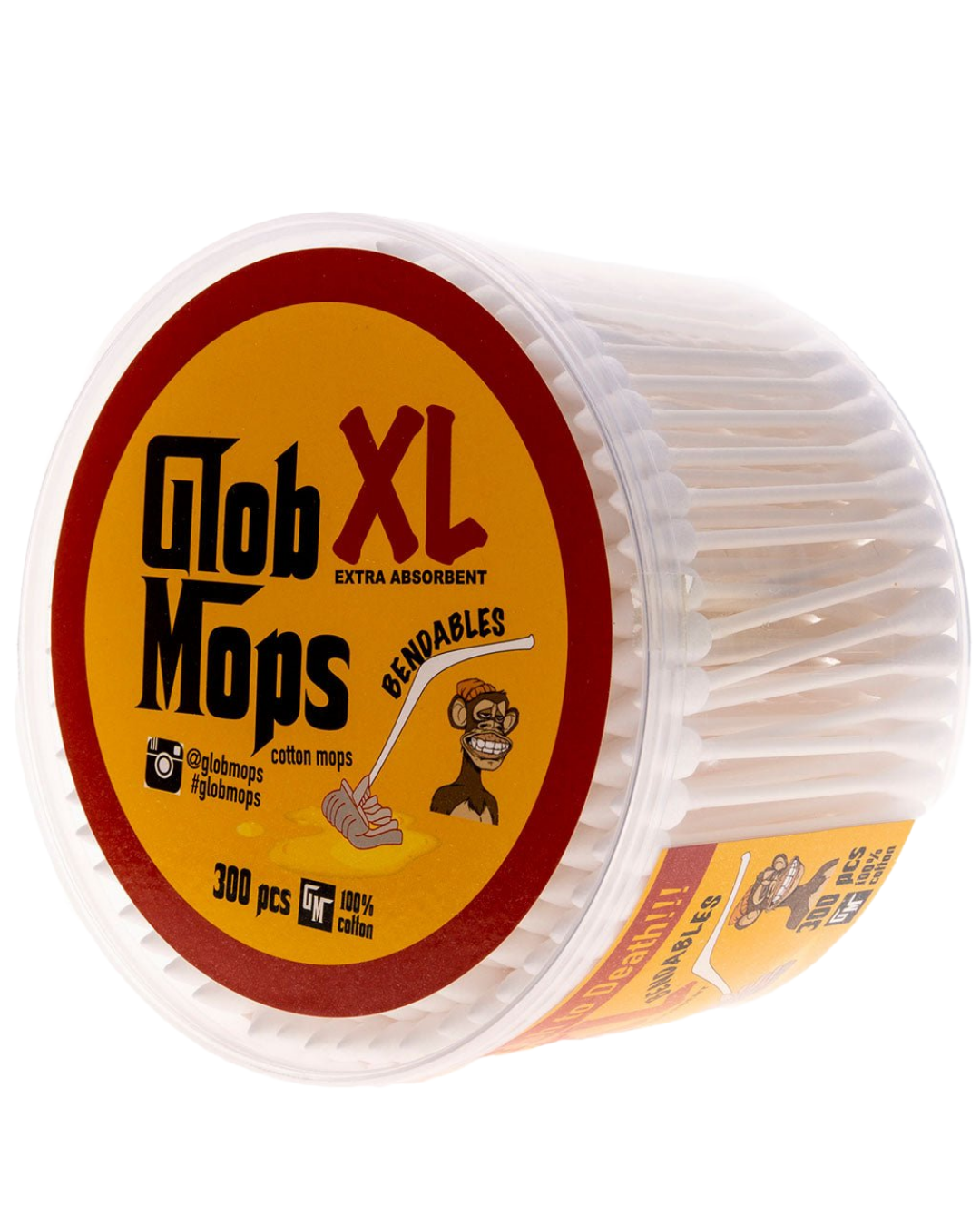 Glob Mops Bendable Swabs (300ct) with eco-friendly bamboo sticks and triple cotton tips for superior absorption and precision cleaning of quartz and bangers.