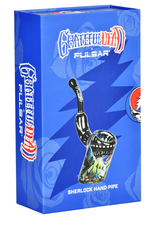 Grateful Dead x Pulsar Sherlock Pipe, featuring an inside print UFO Jam design with vibrant colors, made from durable borosilicate glass