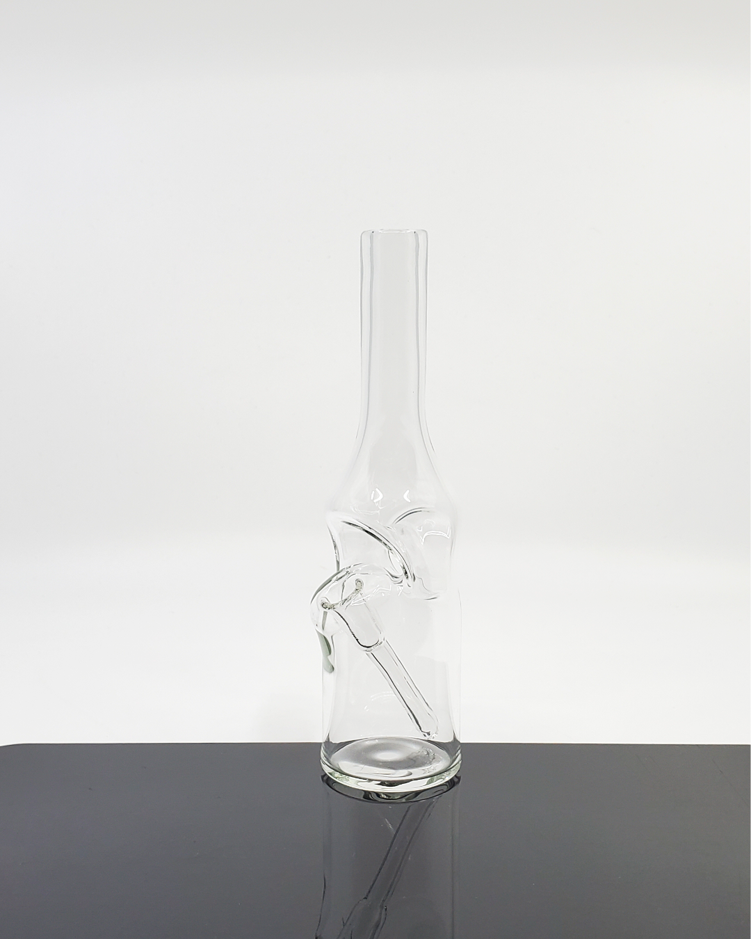 Handcrafted Bro D Glass Clear Bottle Rig, featuring a spacious chamber for enhanced vapor production.
