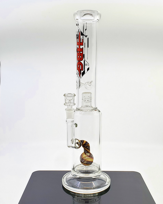 Side view of the HBG Glass 16" Ball Perc Straight Tube Bong, showcasing its durable construction and smooth airflow for an elevated smoking experience.