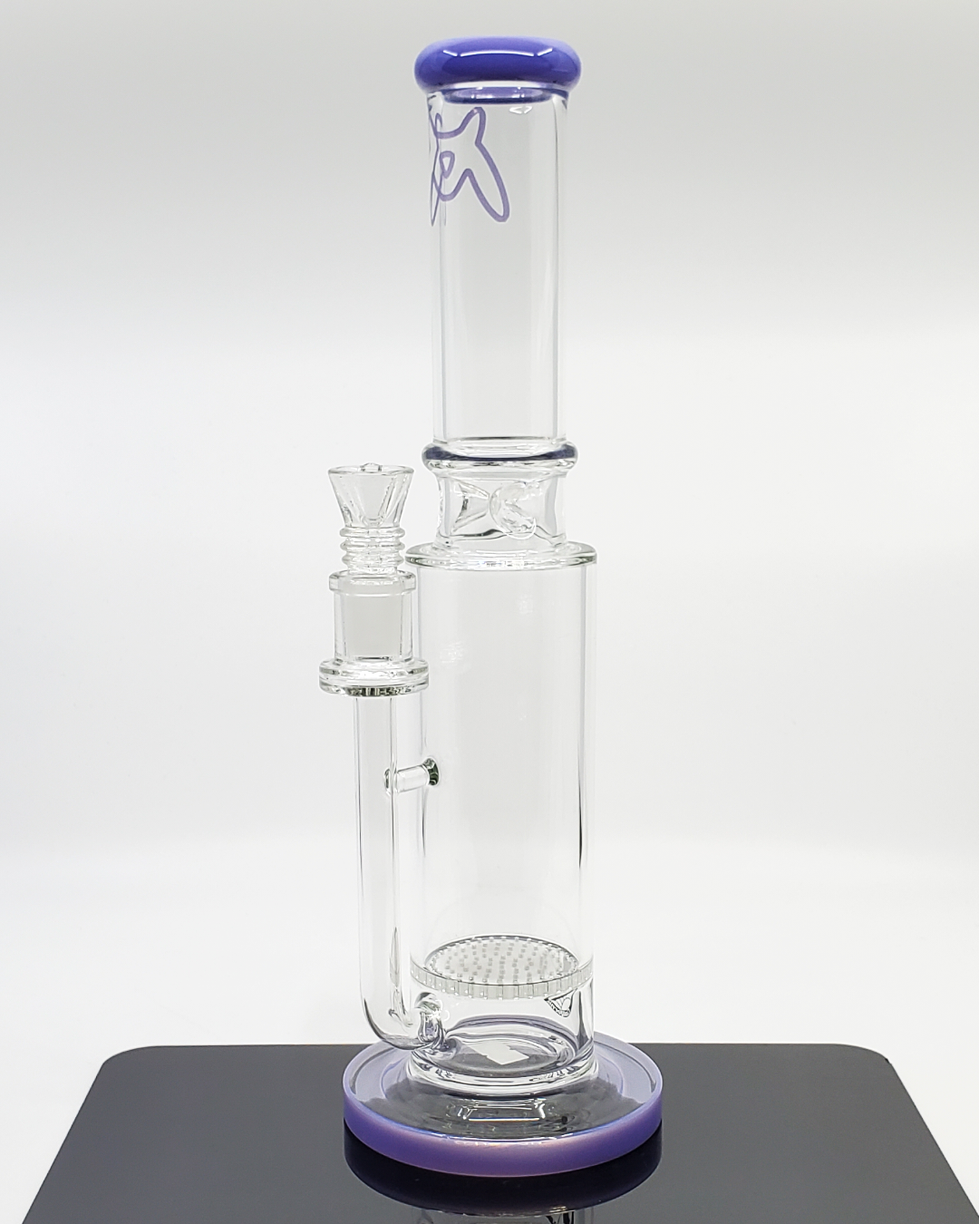 Side view of the MAV Glass 14" Honeycomb Dome Straight Tube Bong, showcasing its 24+ hole honeycomb perc and durable construction for an enhanced smoking experience.