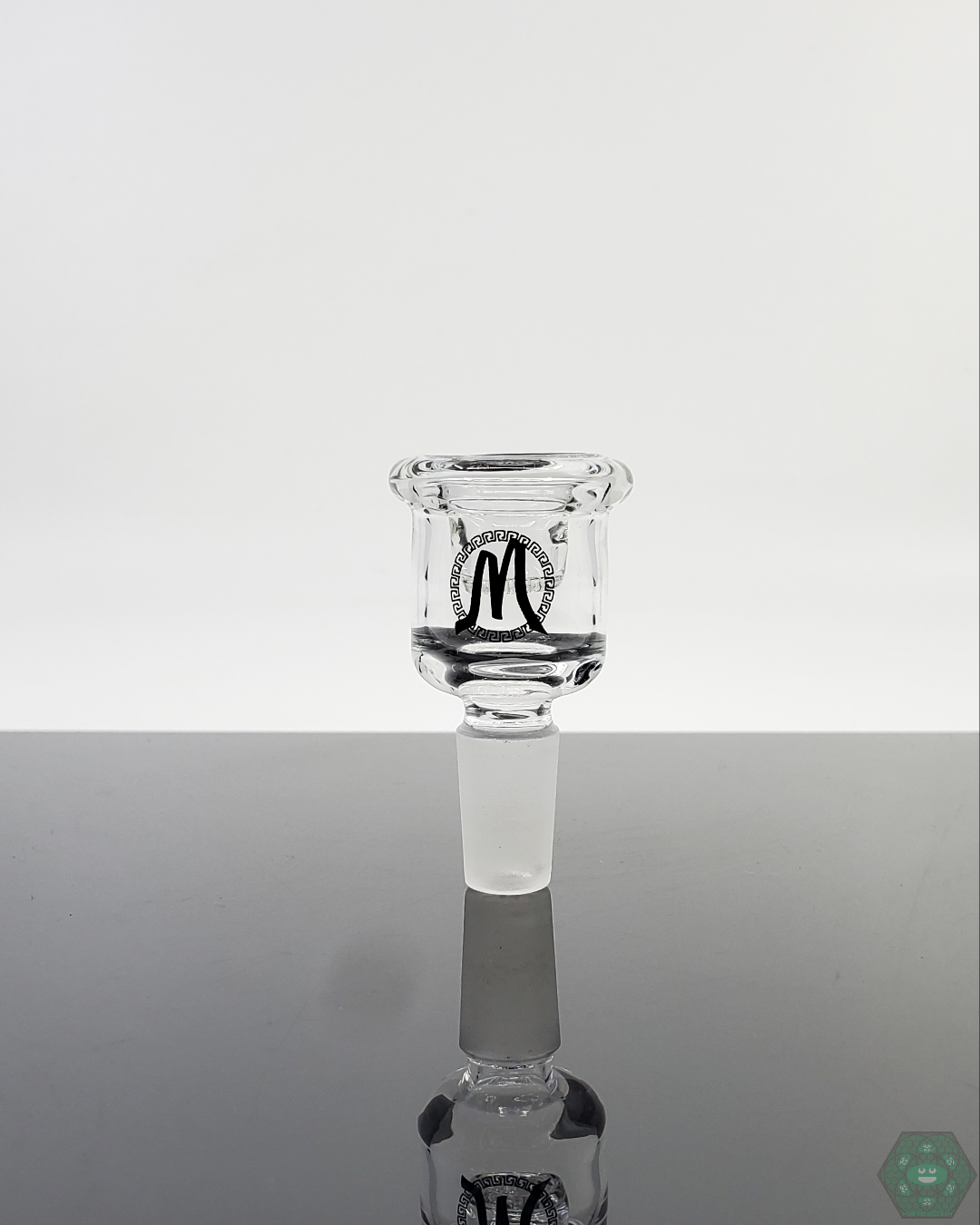 Close-up of Monark Glass Screen Slides, highlighting the built-in screen feature that improves airflow and prevents debris from entering your rig for a cleaner smoking experience.