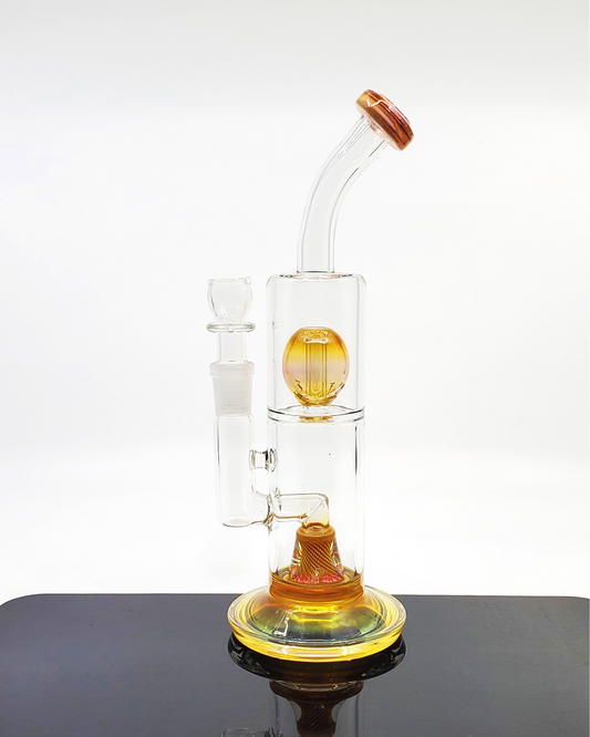 Premium OSS Glass Fumed Jammer rig with a 90-degree joint, top and bottom percolators, and smooth filtration for enhanced smoking sessions.