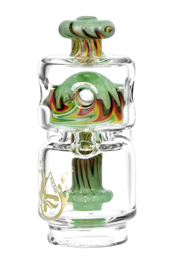 Pulsar Fab Ball Showerhead Attachment for Puffco Peak/Pro – 4.25-inch glass attachment with enhanced water filtration, featuring a wig wag swirl design and splash guard for flavorful draws.