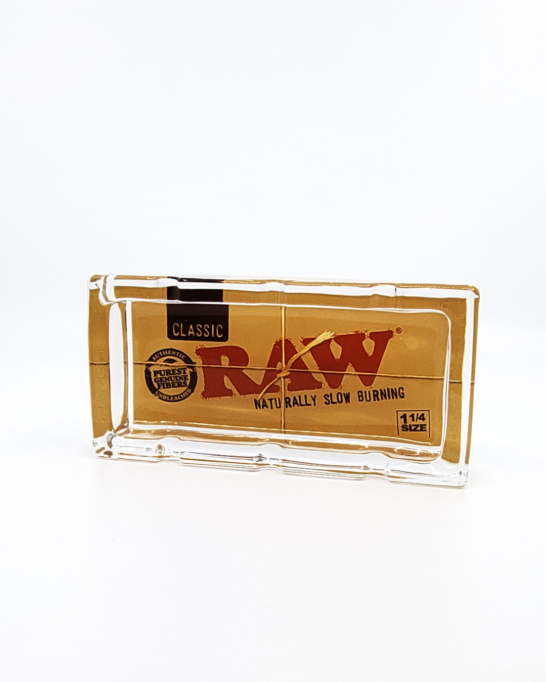 RAW Glass Ashtray, durable and stylish ash catcher featuring the iconic RAW logo, designed with durable glass for both functionality and style, ideal for home or outdoor use.