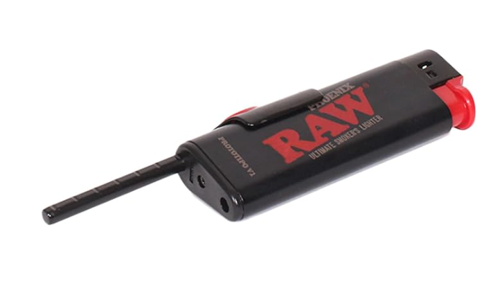 RAW Phoenix Lighter with integrated poker and windscreen, providing a clean, efficient flame for modern smokers in any environment.