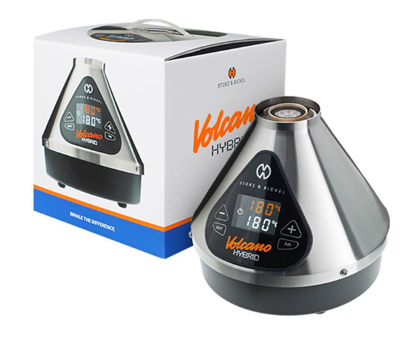 Storz & Bickel Volcano Hybrid Vaporizer Silver, complete with an herb mill and EASY VALVE Balloon for a complete vaping experience.