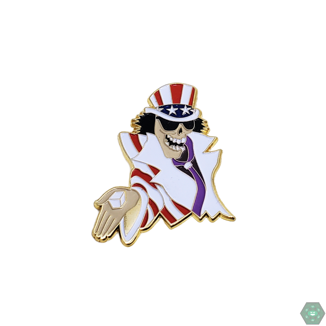 American Skeleton Hat Pin - Bold Magnetic Accessory with Patriotic Flair. Add a touch of bold style with this unique skeleton hat pin featuring an American theme. Ideal for any patriotic collection.