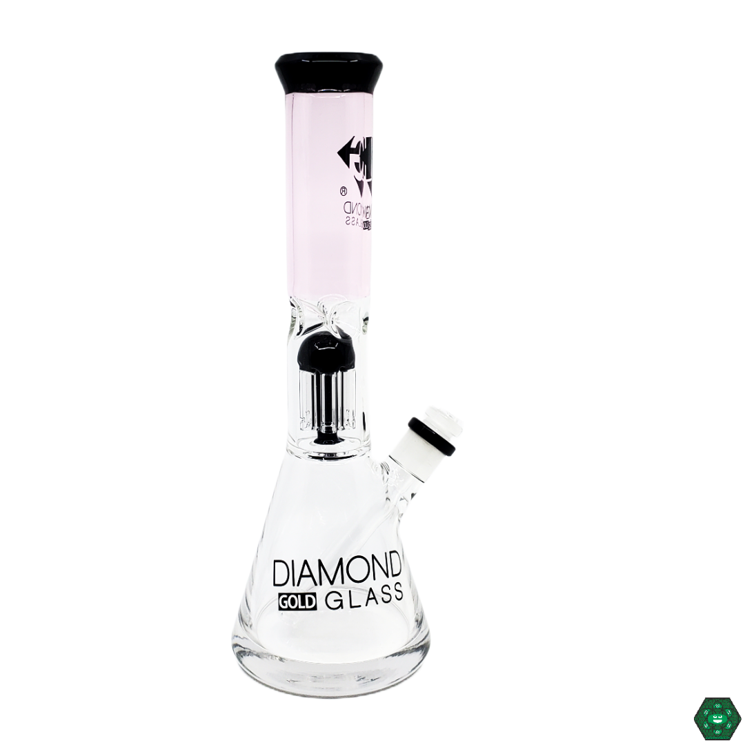Diamond Glass 12” Two-Tone Beaker in use, demonstrating its smooth, reliable filtration with a sturdy base and a 14mm joint for an enjoyable smoking experience.