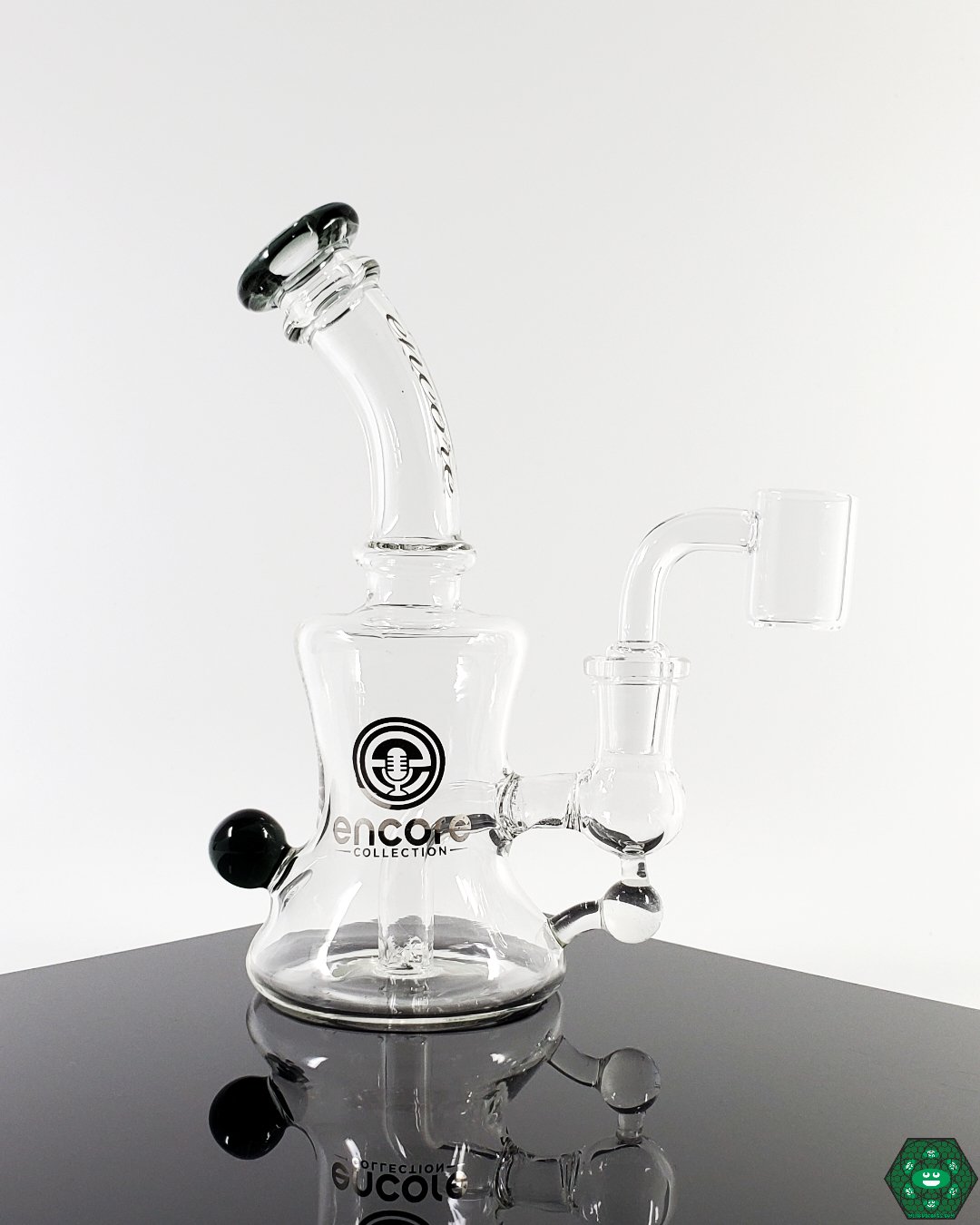 Encore Glass 6” Hourglass Beaker, a portable water pipe providing efficient smoke filtration in a compact size.