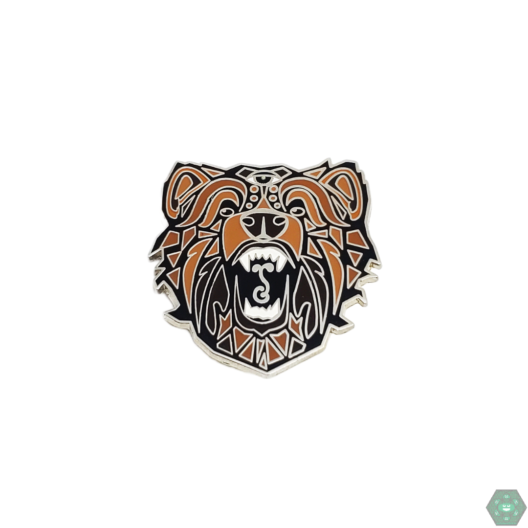 Grass Roots Bear Face Pin, a wildlife art collectible perfect for nature lovers and pin enthusiasts, celebrating the beauty of wildlife