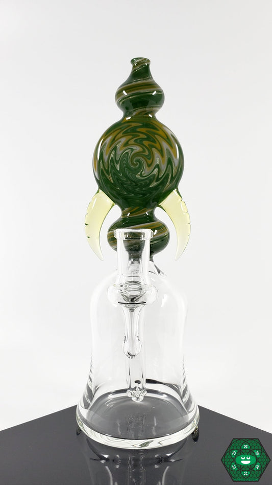 Jon E Walker Mini Tube – 3-hole perc design with Green/Yellow Wig Wag and Illuminati styles for added aesthetic appeal and smooth filtration.