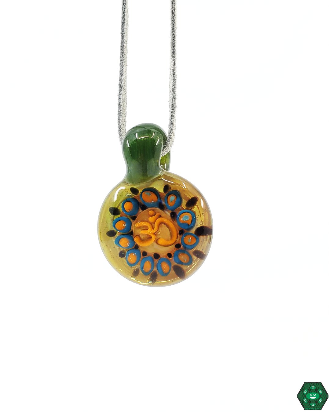 OM Pendant, a handcrafted spiritual glass jewelry piece featuring artisan design, perfect for collectors of meaningful accessories.