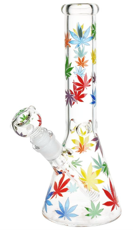 Rainbow Pride Leaf Glow Glass Beaker Water Pipe 10.25"