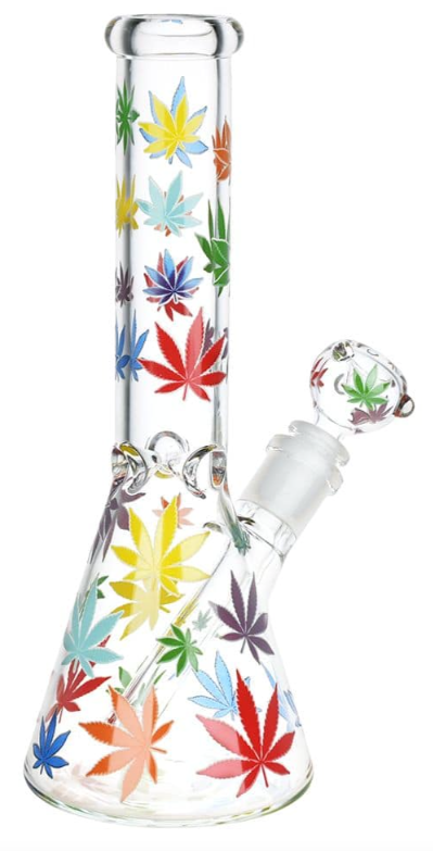 Rainbow Pride Leaf Glow Glass Beaker Water Pipe 10.25"