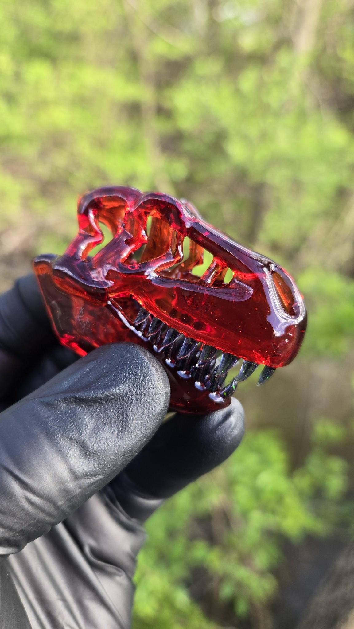 Roe Glass - Red Elvis T-Rex Skull Pendant