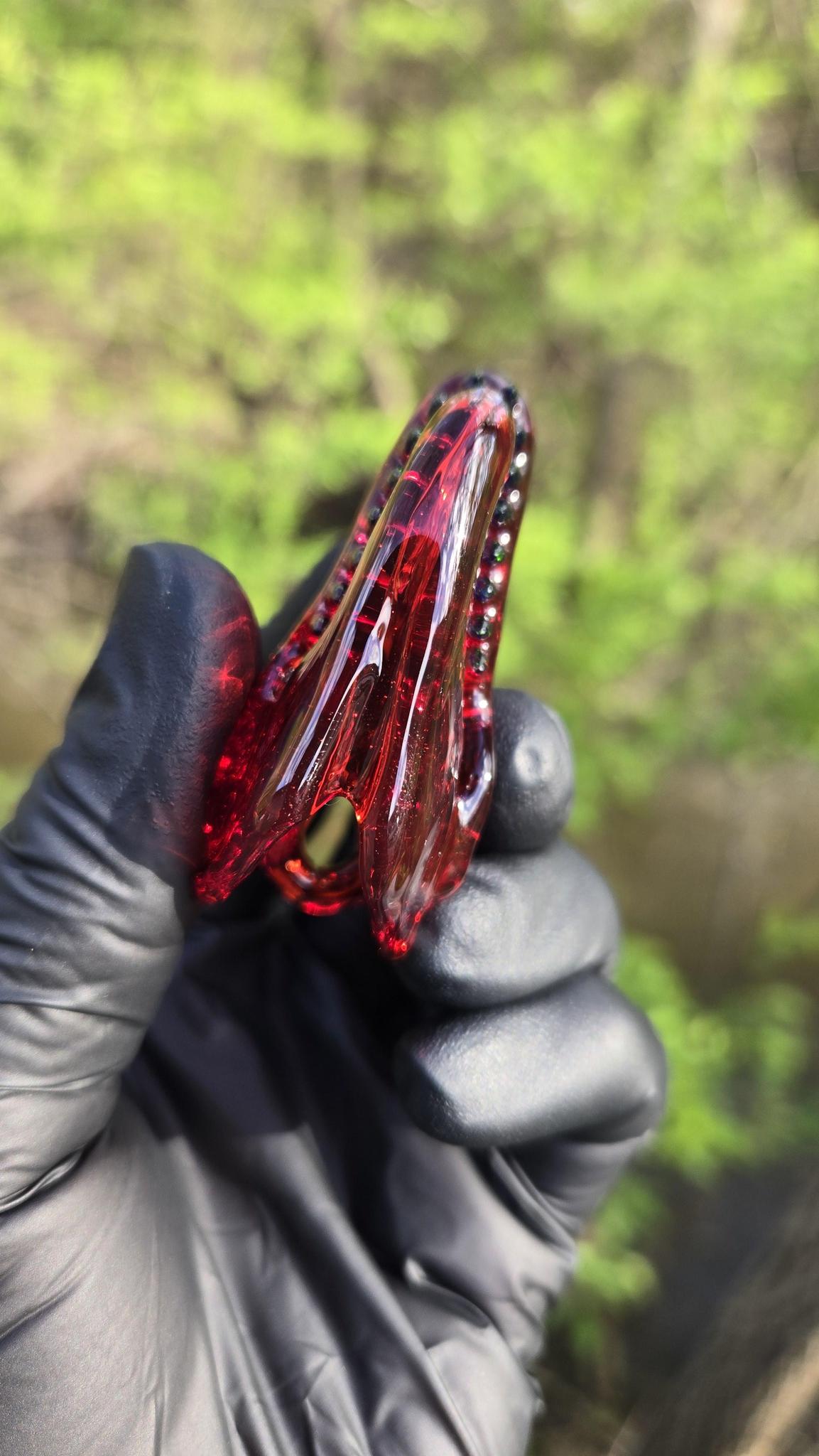 Roe Glass - Red Elvis T-Rex Skull Pendant