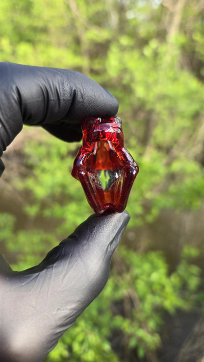 Roe Glass - Red Elvis T-Rex Skull Pendant