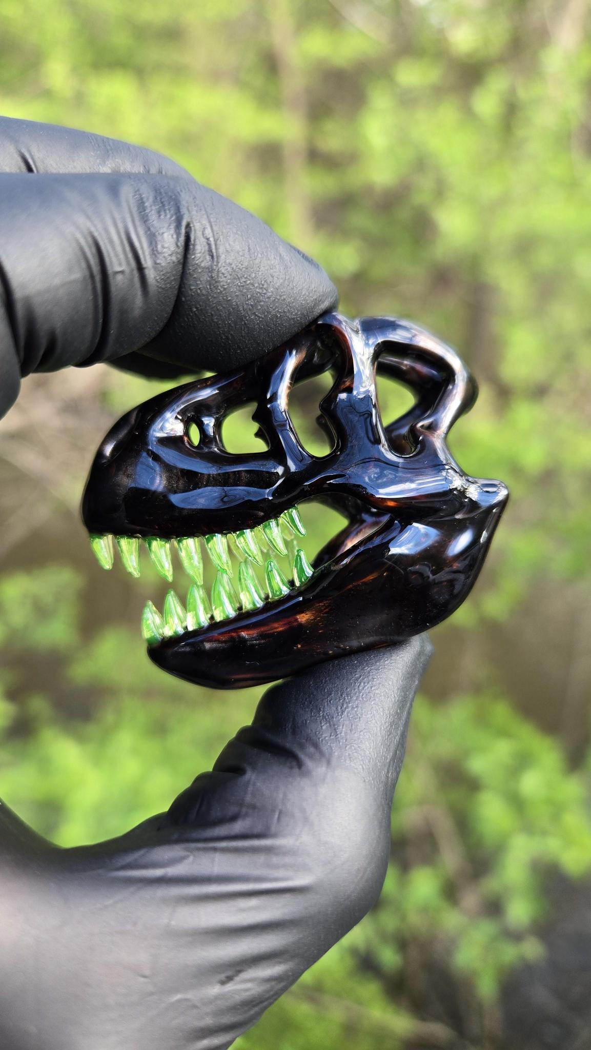 Roe Glass -  Opalized Electrum T-Rex Skull Pendant