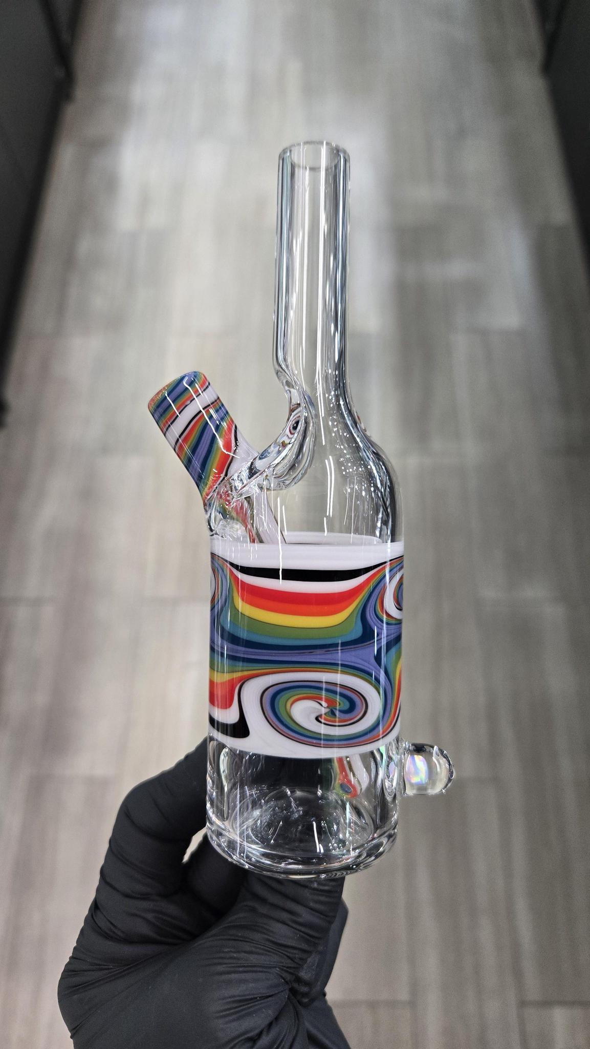 The Glass Mechanic - Linework Encased Opal Sake Bottle