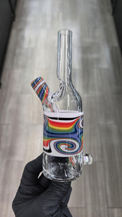 The Glass Mechanic - Linework Encased Opal Sake Bottle