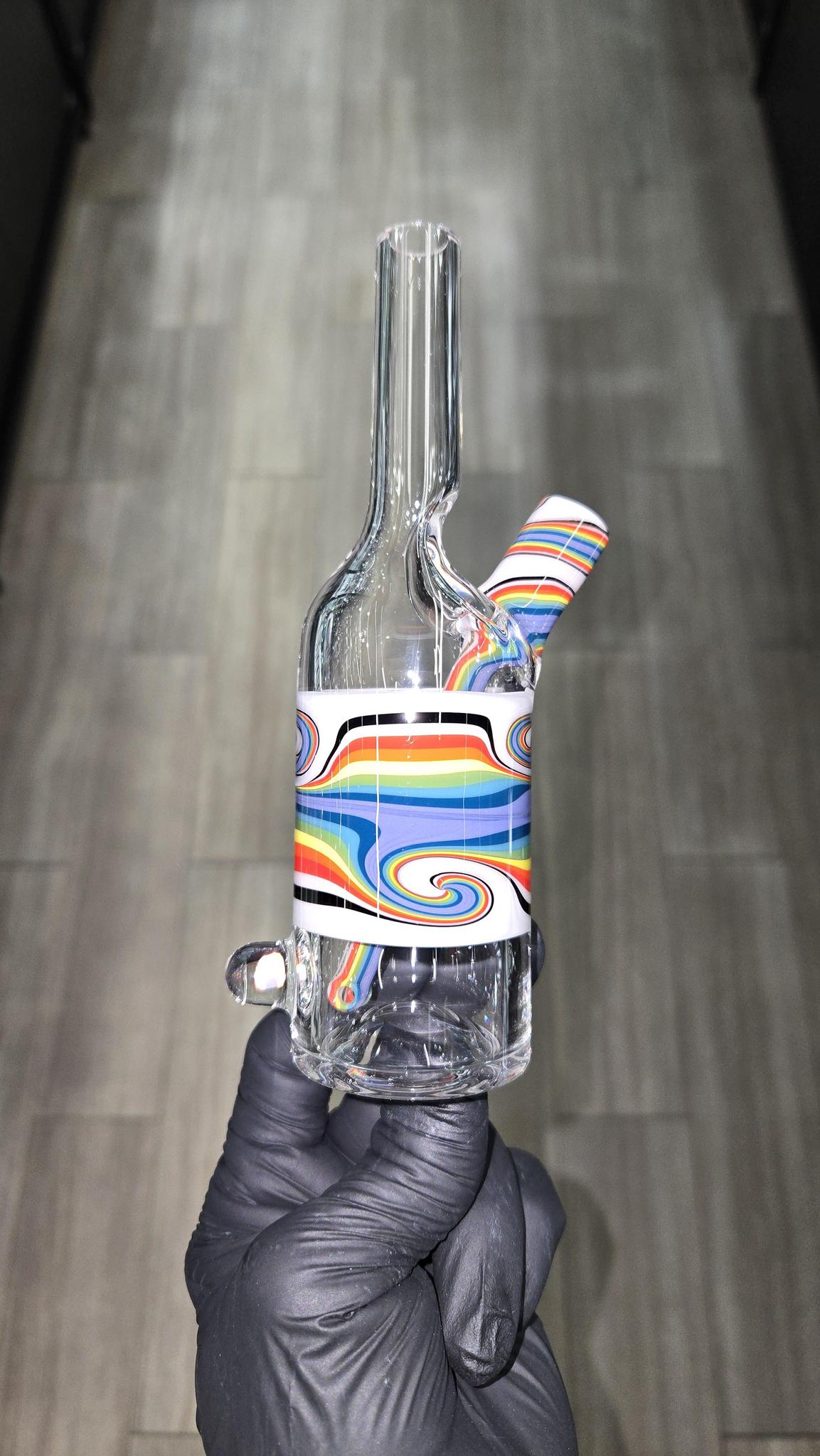 The Glass Mechanic - Linework Encased Opal Sake Bottle