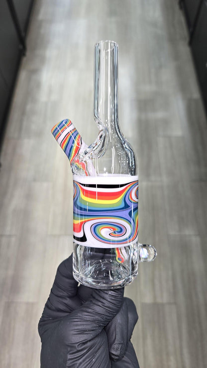 The Glass Mechanic - Linework Encased Opal Sake Bottle