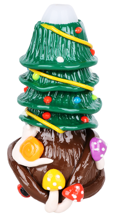Shroom Xmas Tree Enamel Resin Sculpted Glass Spoon Pipe