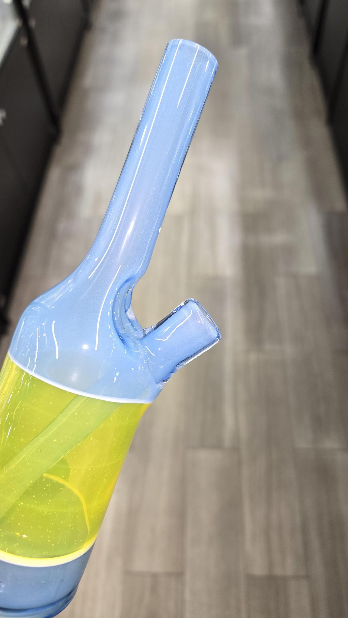 The Glass Mechanic - Custom Blue & Lemon Drop Encased Opal Sake Bottle