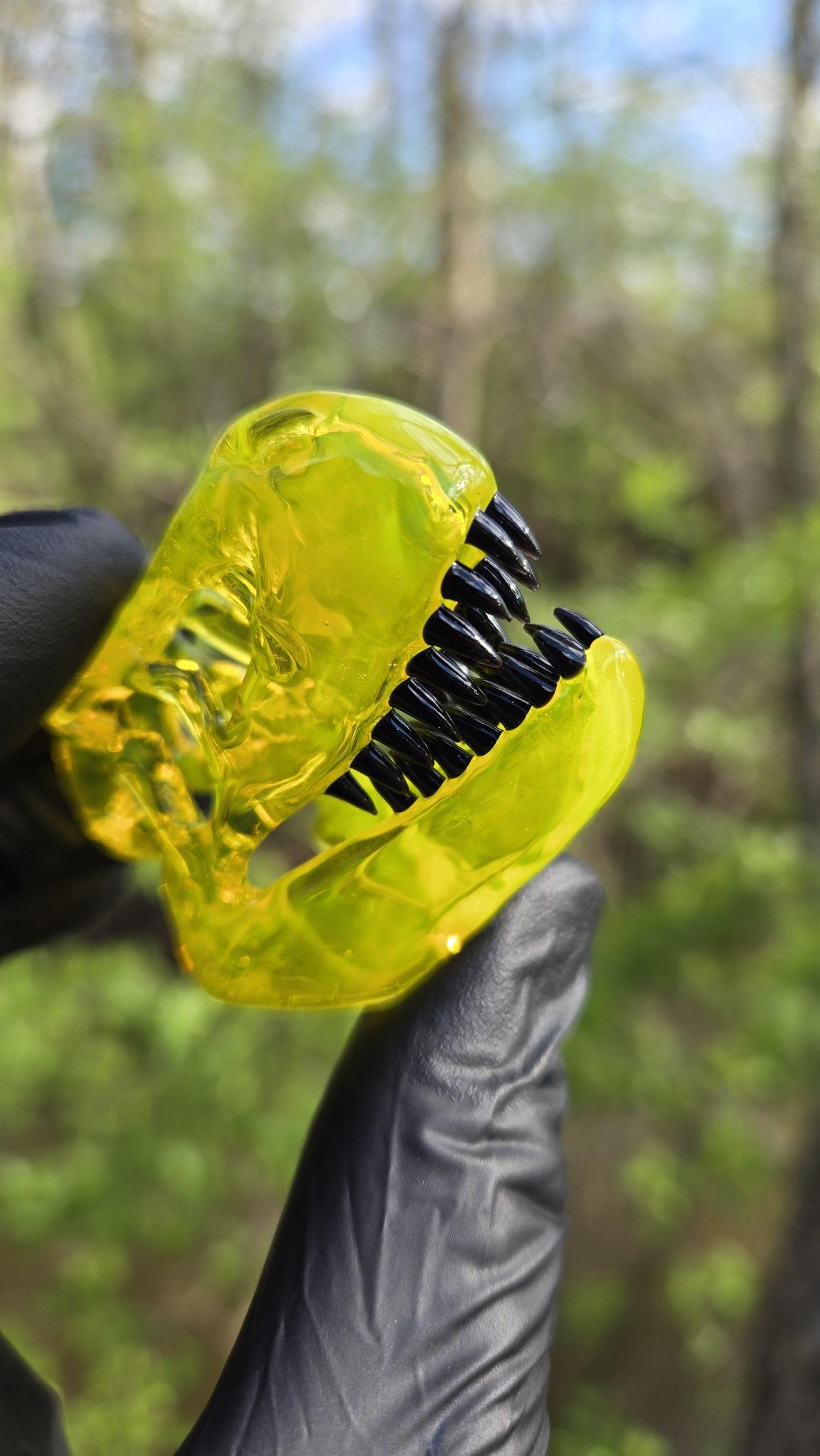Roe Glass - Yellow Opal T-Rex Skull Pendant