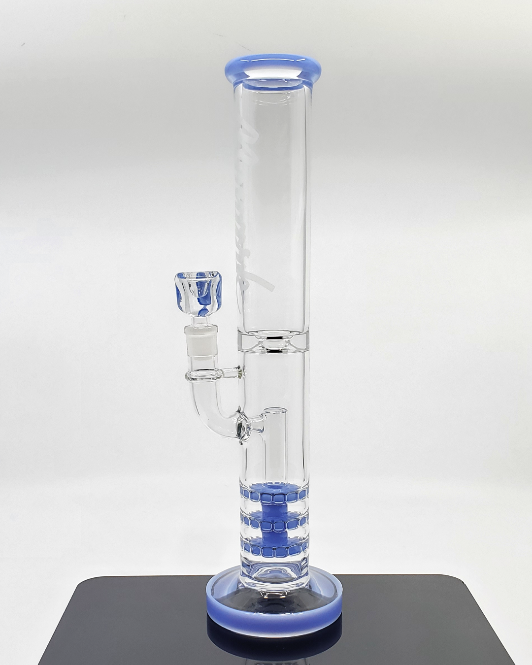 Monark Glass 15” Triple Ratchet Perc Tube - Enjoy Ultimate Filtration with Triple Ratchet Percs for Clean, Smooth Hits.