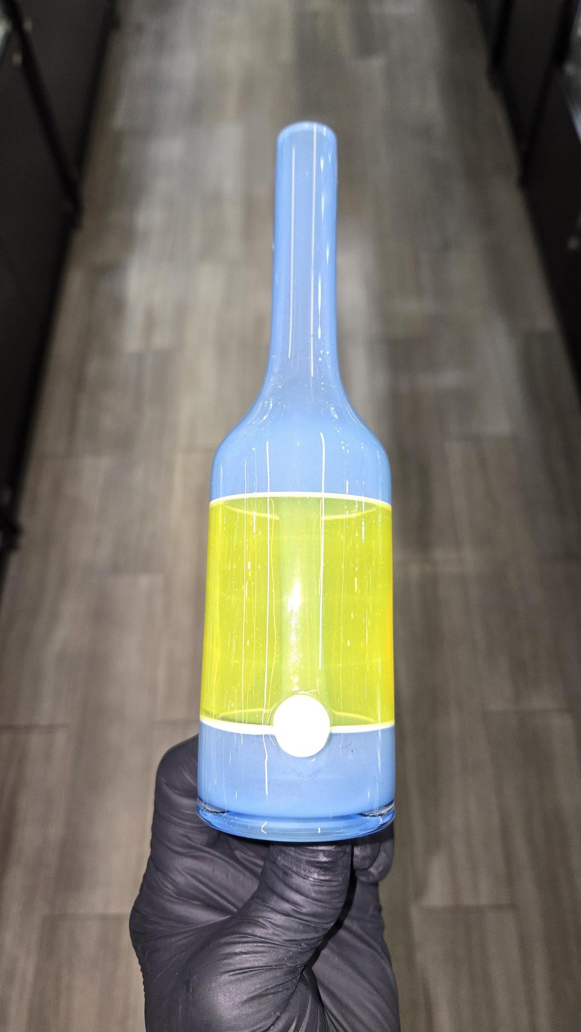 The Glass Mechanic - Custom Blue & Lemon Drop Encased Opal Sake Bottle