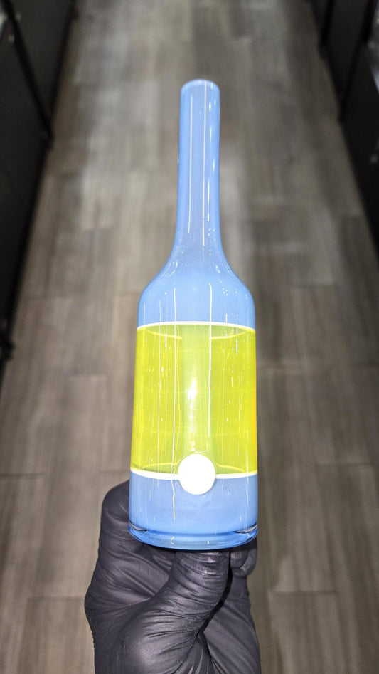 The Glass Mechanic - Custom Blue & Lemon Drop Encased Opal Sake Bottle