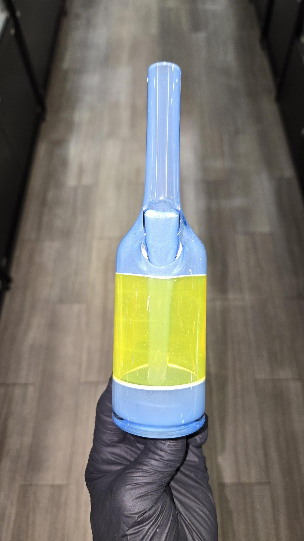The Glass Mechanic - Custom Blue & Lemon Drop Encased Opal Sake Bottle