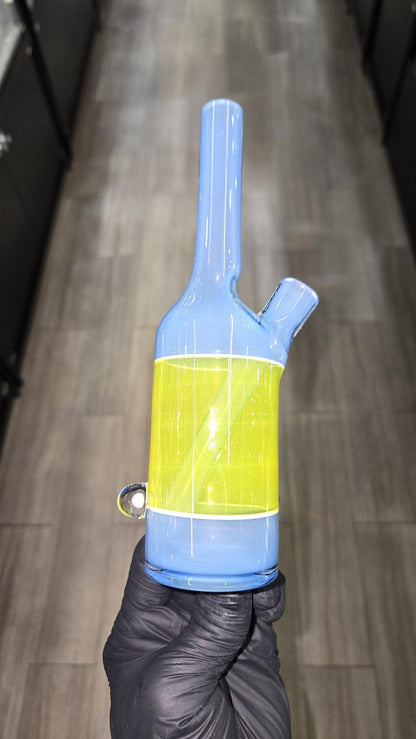 The Glass Mechanic - Custom Blue & Lemon Drop Encased Opal Sake Bottle