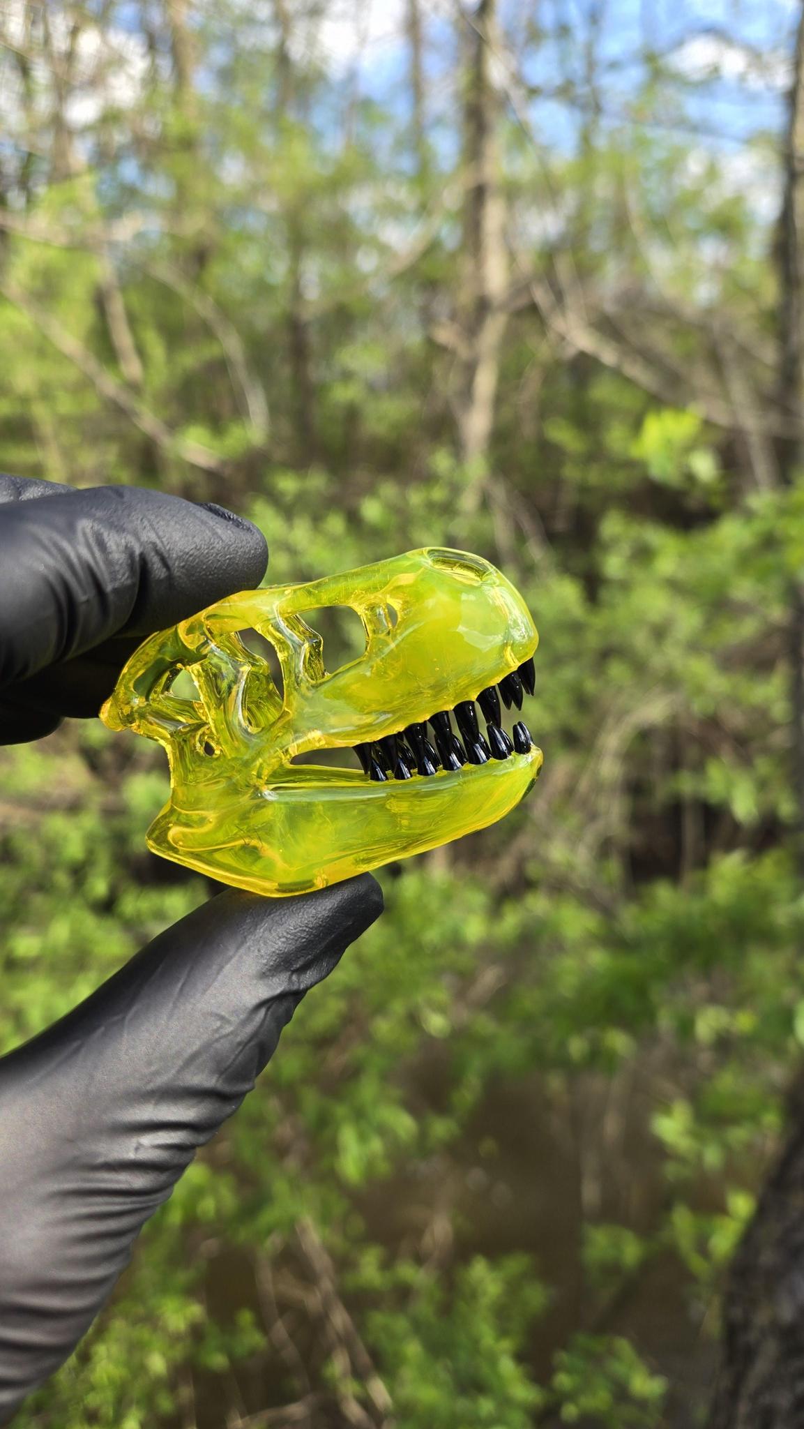 Roe Glass - Yellow Opal T-Rex Skull Pendant