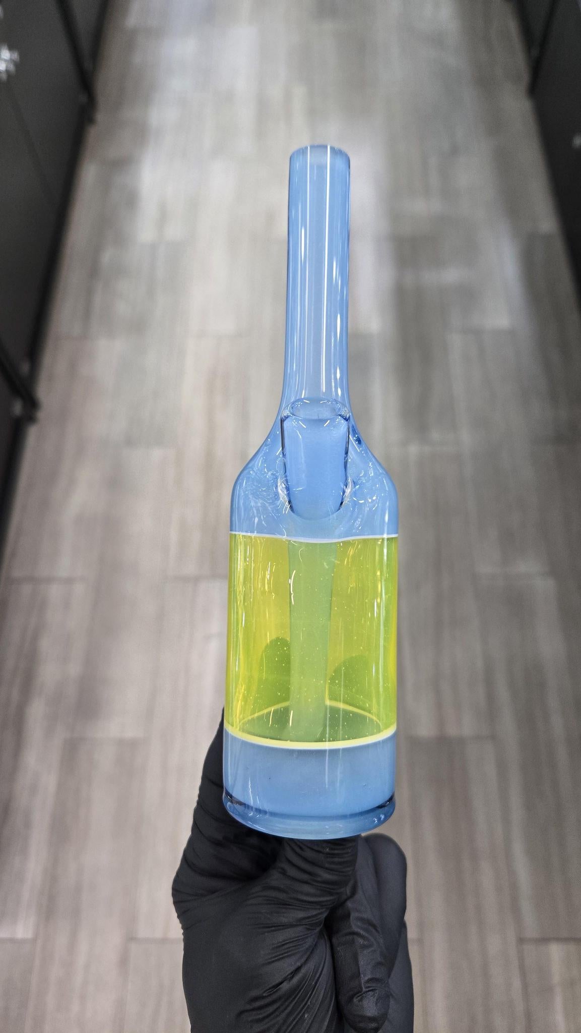 The Glass Mechanic - Custom Blue & Lemon Drop Encased Opal Sake Bottle