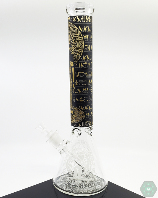 BSG 15.5” Egyptian Beaker, a classic glass piece with intricate Egyptian design and a stable wide base for smooth use.