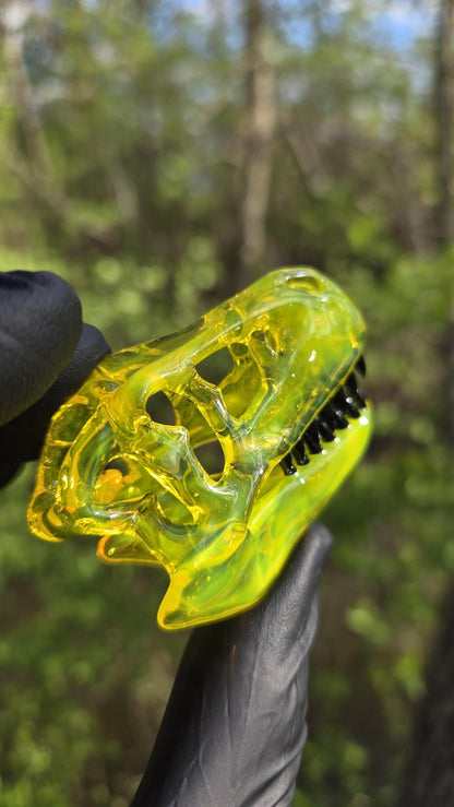 Roe Glass - Yellow Opal T-Rex Skull Pendant