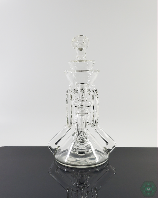 Cerio Glass Clear Recycler V3 #4, 7.25-inch Dual Uptake Recycler with 4-Hole Perc for Smooth Hits