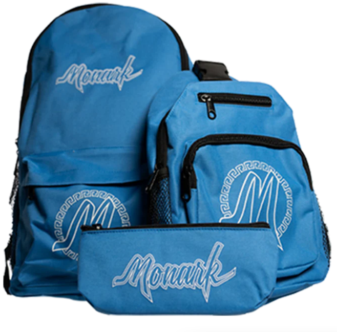 Blue Monark Backpack w/ Blue Shoulder Bag & Blue Pouch